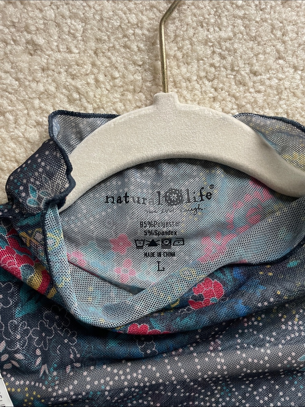 NATURAL LIFE Black Floral Mesh Long-Sleeve Top with Teal & Pink Accents - Picture 6 of 6